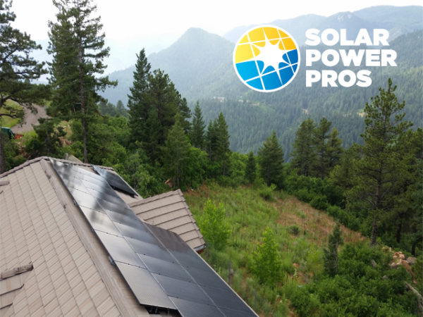solar power pros logo over a rockery mountain residential solar panel installation