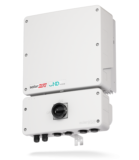 SolarEdge screenless inverter beauty shot, front angled left